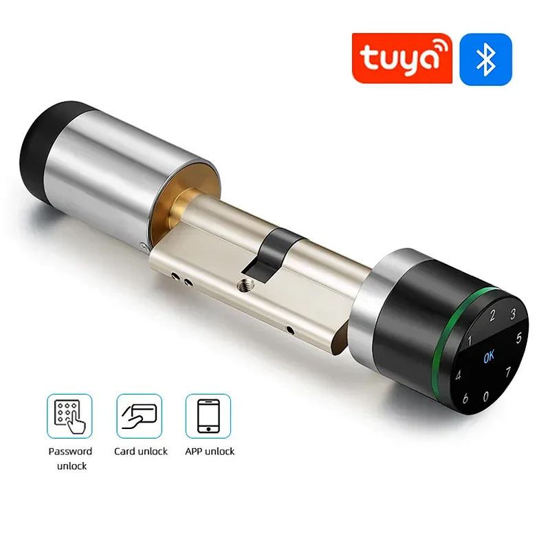 Tuya Bluetooth RFID Card smart Euro profile cylinder lock for Door Access Control
